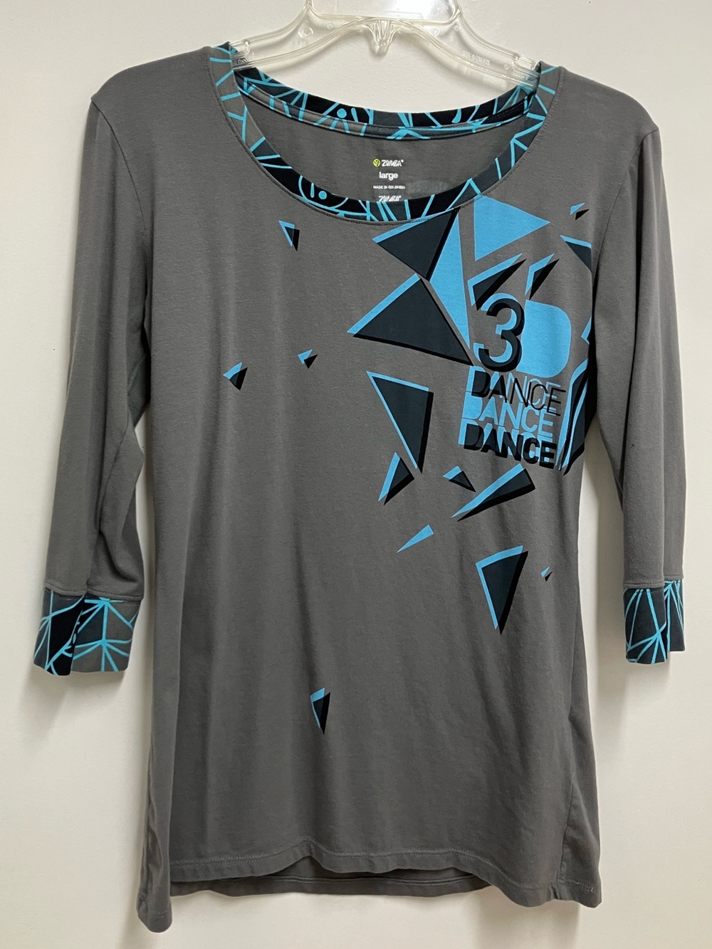 Zumba Fitness Pewter and Blue 3/4 sleeve top